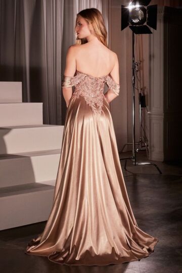 LaDivine CDS525 A-Line Satin Removable Off The Shoulder Dress
