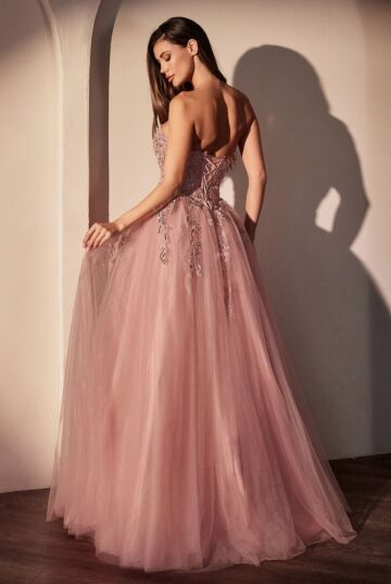 Ladivine CDS536 Applique Sweetheart Neck Gathered Skirt Dress