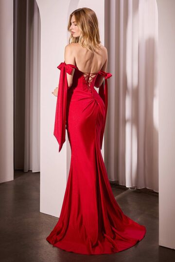 Ladivine KV1120 Tie Straps Plunging Neckline Dress