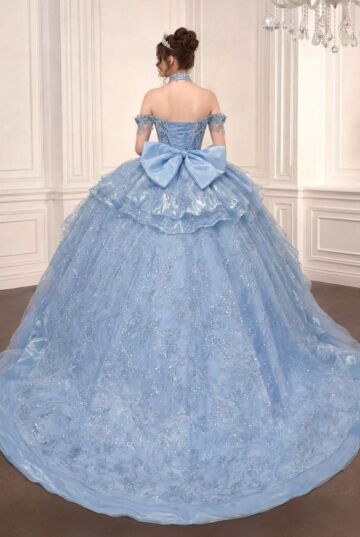 LaDivine 15742 Light Blue Back Bow 2-Way Skirt XV Anos Dress