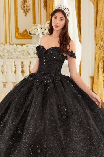 LaDivine 15702 Floral Applique Sweetheart Neck Quinceanera Gown