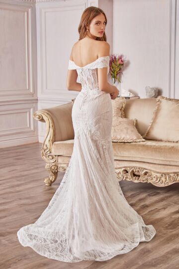 LaDivine A0666W Off-The-Shoulder Godet Skirt Bridal Gown