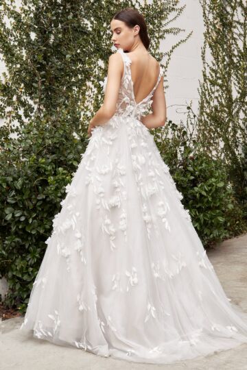 LaDivine A1042W 3D Floral Applique V-Back Bridal Gown