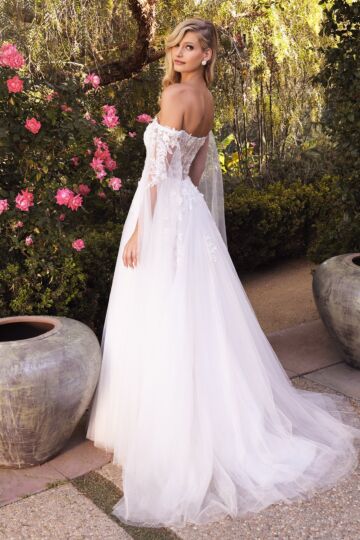 LaDivine A1080W Off-The-Shoulder Cape Sleeve Wedding Gown