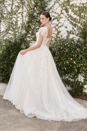 LaDivine A1082W Illusion Neck Tulip Sleeve Wedding Dress