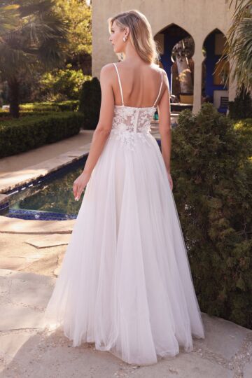 LaDivine CB072W Plunging Neck Spaghetti Strap Bridal Gown