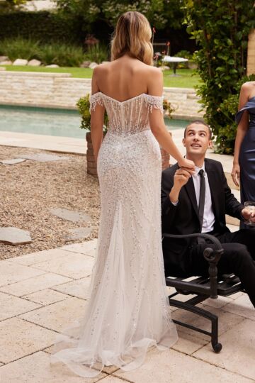 LaDivine CD0203W Illusion V-Back High Slit Wedding Gown