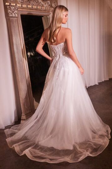 LaDivine CD0230W Corset Bodice Plunging Neck Wedding Dress
