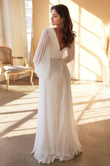 LaDivine CD242W Plunging V-Neck Pleated Chiffon Wedding Dress