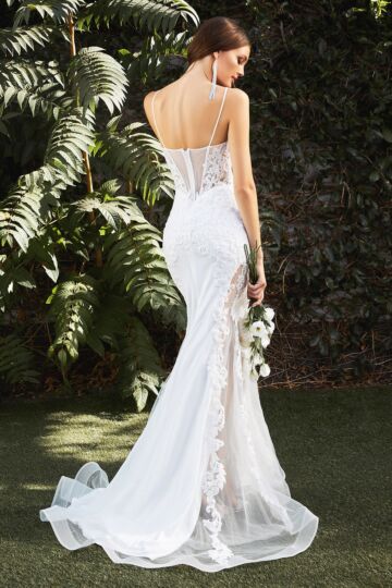 LaDivine CD937W Spaghetti Strap Plunging Neck Wedding Gown