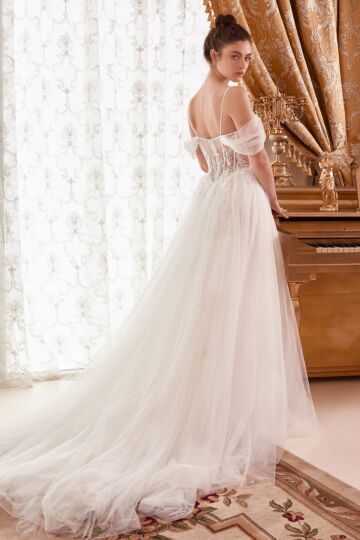 LaDivine WN307 Off-The-Shoulder Neck Basque Waist Bridal Dress