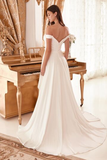 LaDivine WN315 Off-The-Shoulder Neck Pleated Overskirt Bridal Dress