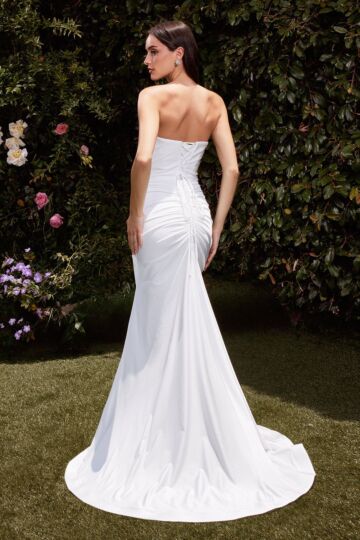 Ladivine CD791W High Slit Strapless Ruched Wedding Gown