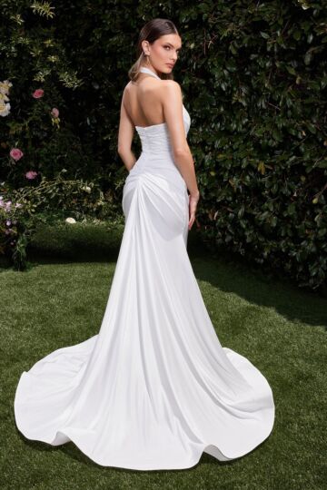 Ladivine CD796W Halter Neck Draped Wedding Gown