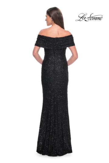 La Femme 31778 Off-The-Shoulder Beaded Lace Dress
