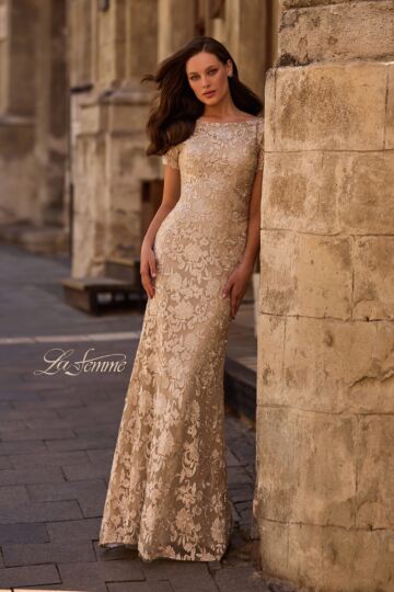 La Femme 29161 Bateau Neckline Embroidered Dress