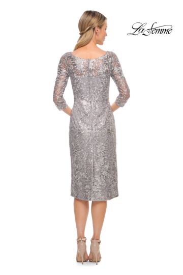La Femme 30097 Scoop Neck Metallic Lace Dress