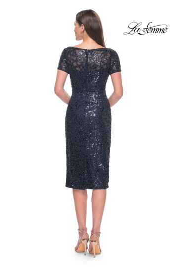 La Femme 30043 Short Sleeve Illusion Neck Dress