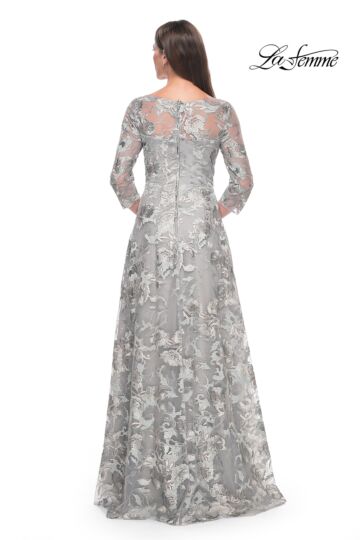 La Femme 30062 Illusion Three-Quarter Sleeve Lace Dress