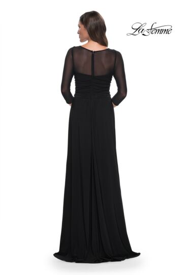 La Femme 30230 Ruched Bodice Sheer Sleeve Dress