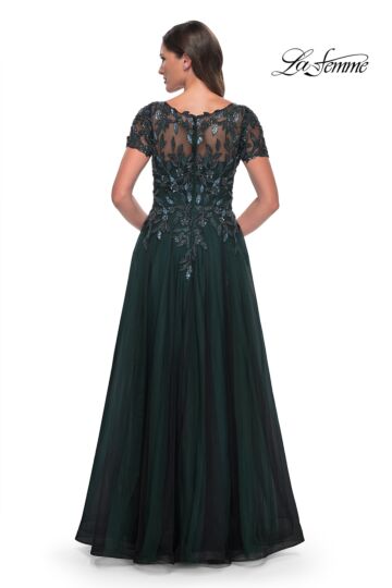La Femme 31267 Beaded Bodice Short Sleeve Dress