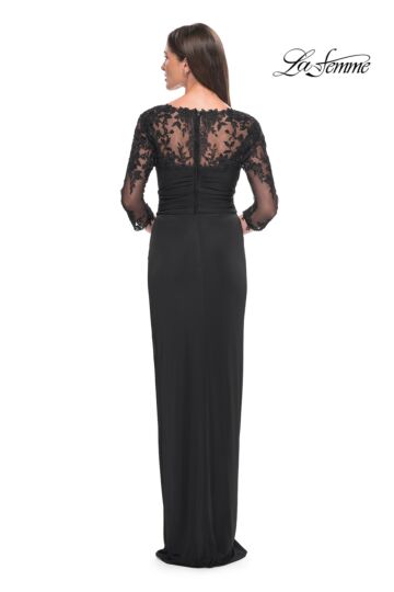 La Femme 31659 Queen Anne Neck Illusion Sleeve Dress