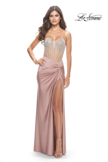 La Femme 31556 Sweetheart Rhinestone-Embellished Corset Dress