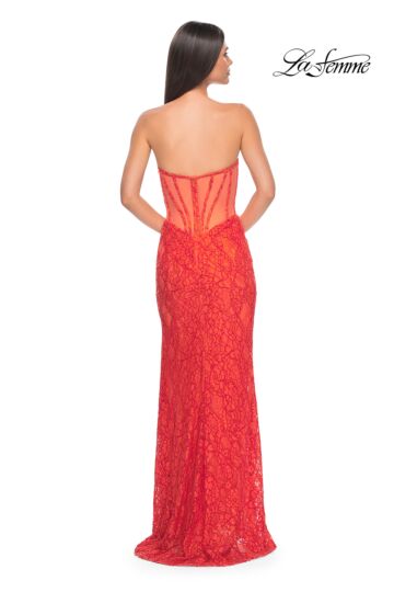 La Femme 32298 Corset Top Illusion Back Lace Dress