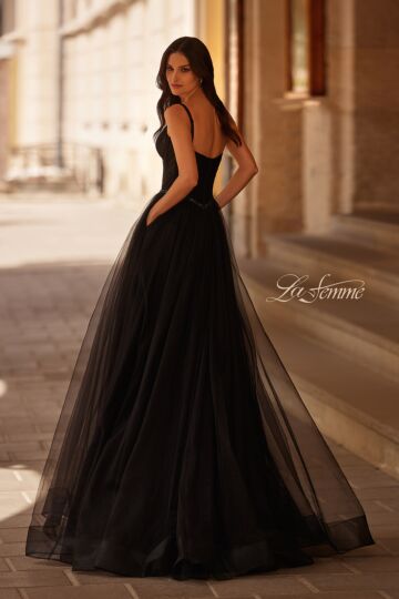 La Femme 32656 Ruched Corset High Slit Dress