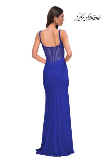 La Femme 32763 Illusion Back Plunging Neck Corset Dress