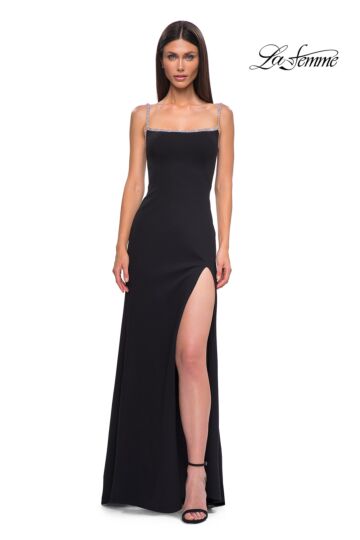 La Femme 32844 Spaghetti Straps Embellished Neckline Dress