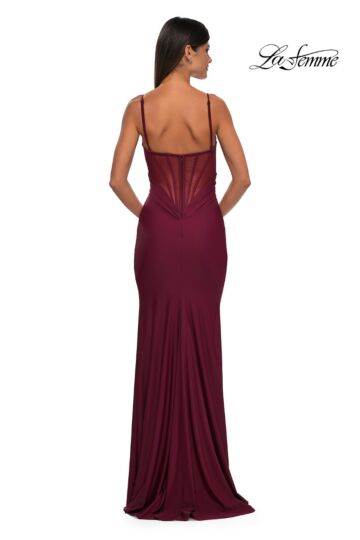 La Femme 32938 Plunging Neckline Ruched Top Dress