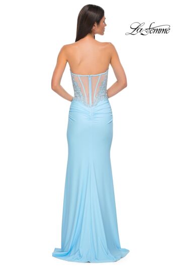 La Femme 32961 Embroidered Corset Illusion Back Dress