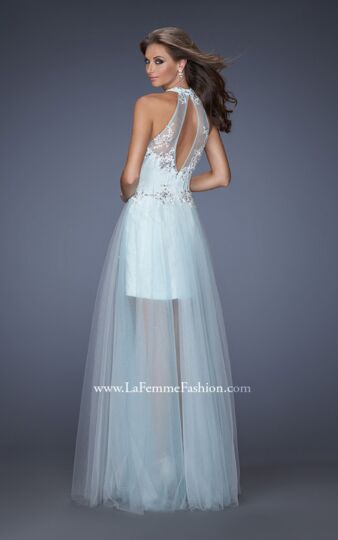La Femme 19970 Seafoam Green Halter Neckline Dress
