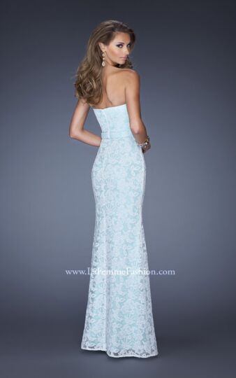 La Femme 20138 Mint Green Plunging Sweetheart Neckline Lace Dress