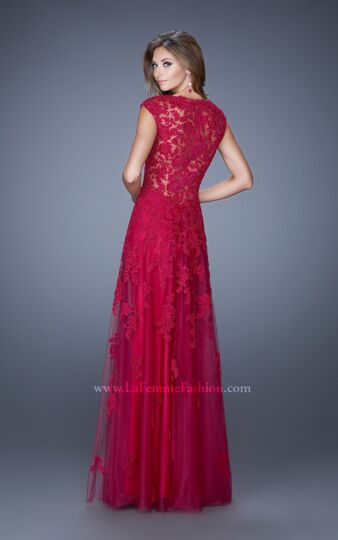 La Femme 20558 Navy Blue Cap Sleeve Sweetheart Neckline Dress