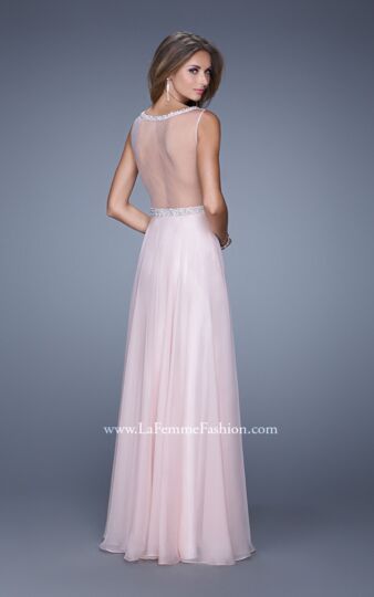 La Femme 20899 Blush Pink Beaded Scoop Neckline A-Line Dress