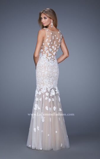 La Femme 21105 Tulle Skirt V-Neckline Dress