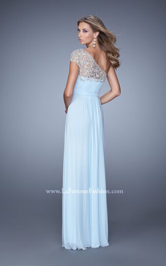 La Femme 21309 Short Sleeve Illusion One Shoulder Ruched Dress