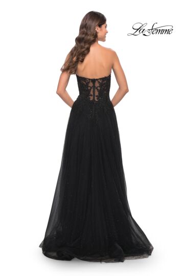 La Femme 31525 Black Sweetheart Neckline High Slit Dress