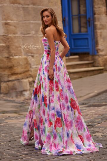 La Femme 33487 Multicolor Floral with Pocket Dress