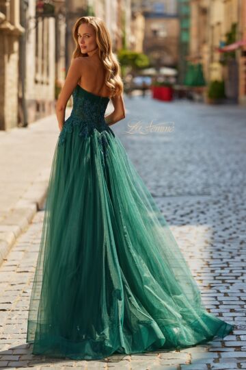 La Femme 33528 Dark Emerald High Slit Strapless Dress