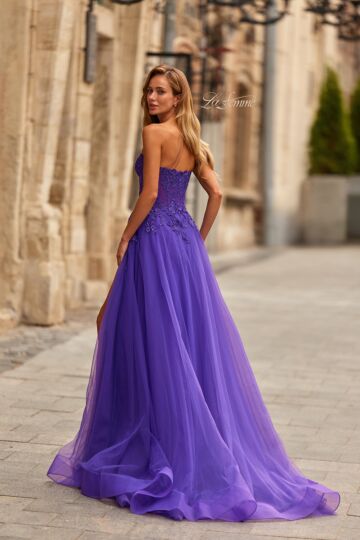 La Femme 33551 Sweep Train Tulle Skirt Royal Purple Dress