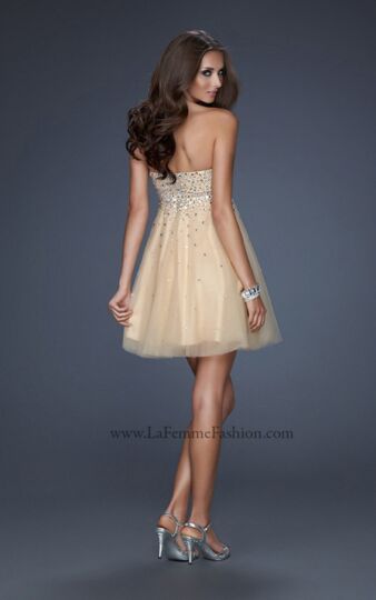 La Femme 17123 Nude Empire Waist Sweetheart Neckline Dress