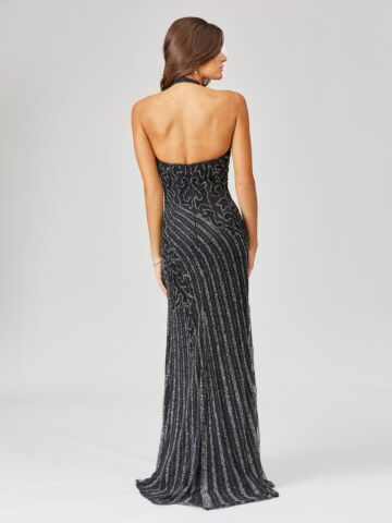 Lara 29371 Skirt Slit Halter Neck Dress