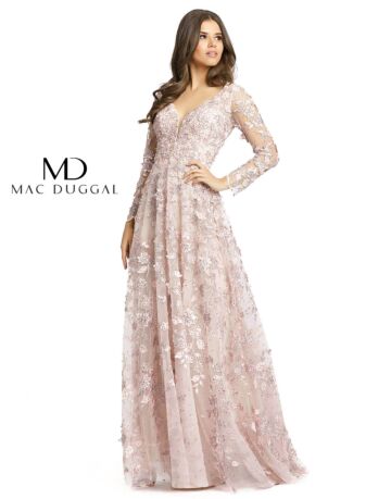 Mac Duggal 70224 Illusion Sleeve Floral Dress