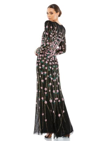 Mac Duggal 5492 Floral Beadwork Long Sleeve Dress