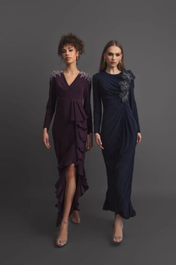 Mac Duggal 49897 Ruffle Slit Long Sleeve Dress