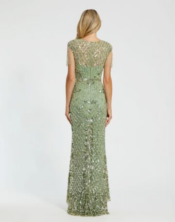 Mac Duggal 4908 Fringe Sleeve Embellished Dress