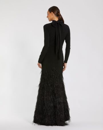 Mac Duggal 11839 Feather Skirt Keyhole Neck Dress